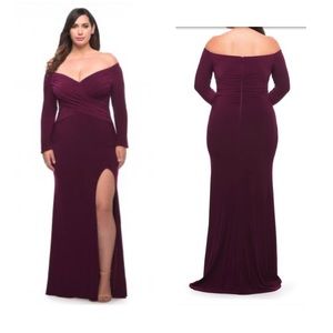 NWT La Femme Curve Jersey Off the Shoulder Long Sleeve Dark Berry Size 12